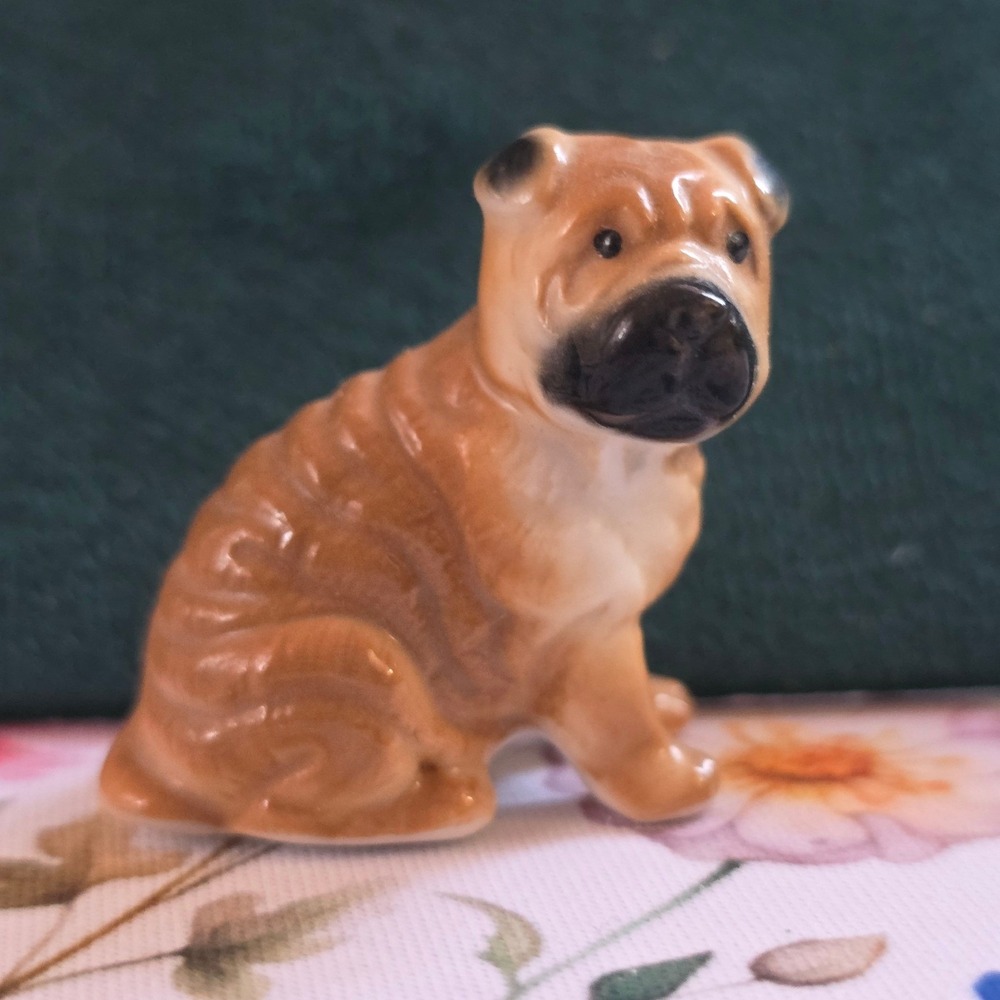 Unbranded Shar Pei Dog Figurine Miniature Brown Excellent Vintage Bone China